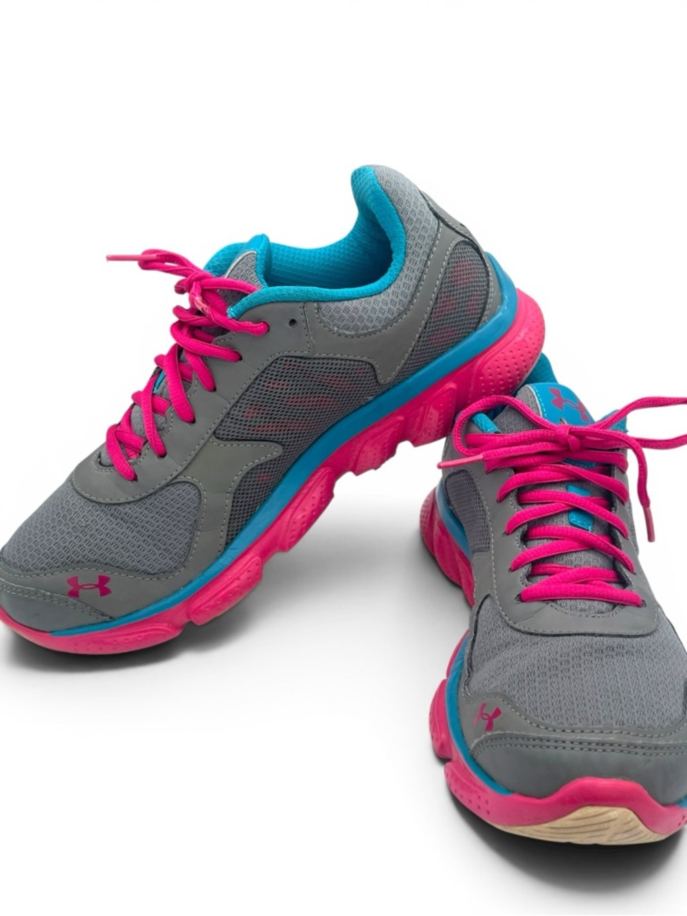 Under Armour Running Shoes Gray Pink Teal Women’s 7 Youth 6Y Athletic
